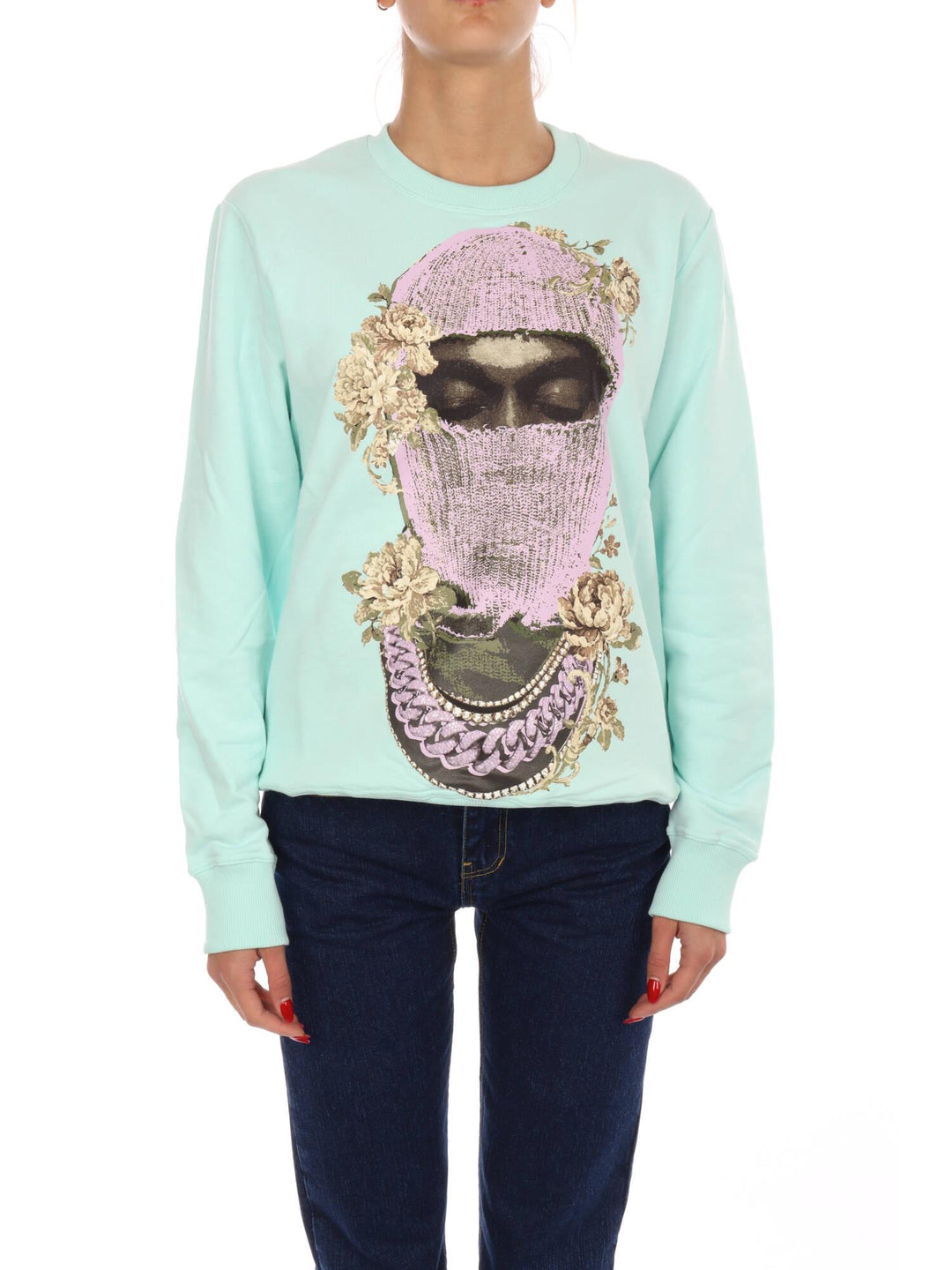 CREWNECK WITH MASK ROSES ON FRONT - LOGO PRINTED ON BACK