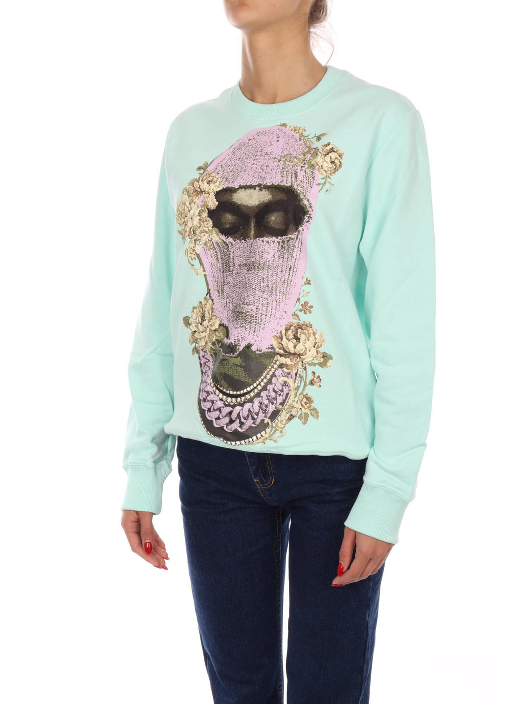 CREWNECK WITH MASK ROSES ON FRONT - LOGO PRINTED ON BACK